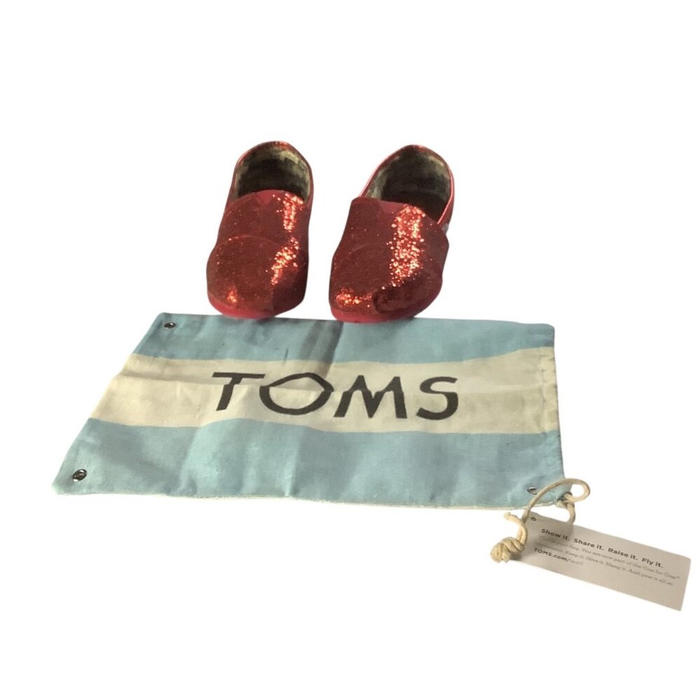 Toms Youth Classic Red Glitter Slip On Shoes Size 5.5‎ Lightweight Casual Flats